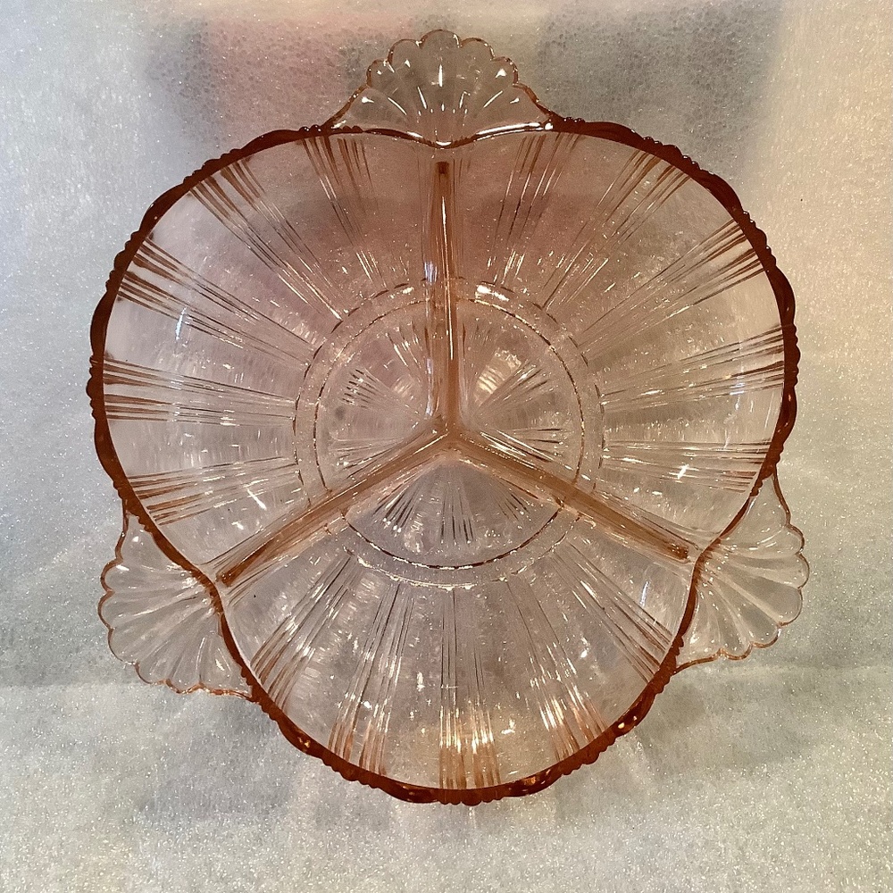 Pink Depression Glass Relish Nut Dish Hazel Atlas Art Deco